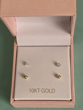Kids 10KT Gold Stud Earring Set - Gold and Clear